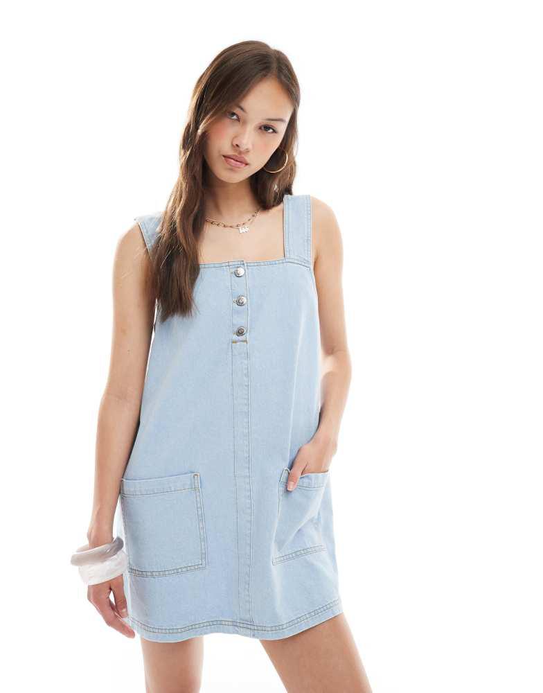 Miss Selfridge Miss Selfridge button up denim baby doll dress in bleach wash
