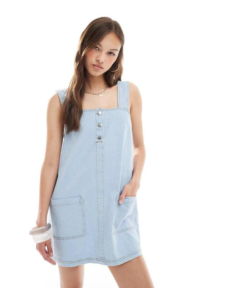 Miss Selfridge Miss Selfridge button up denim baby doll dress in bleach wash 1