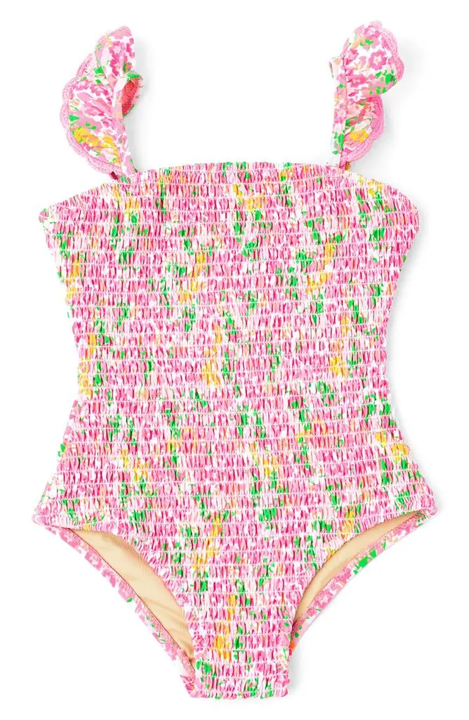  Kids' Fresh Floral Smocked One-Piece Swimsuit