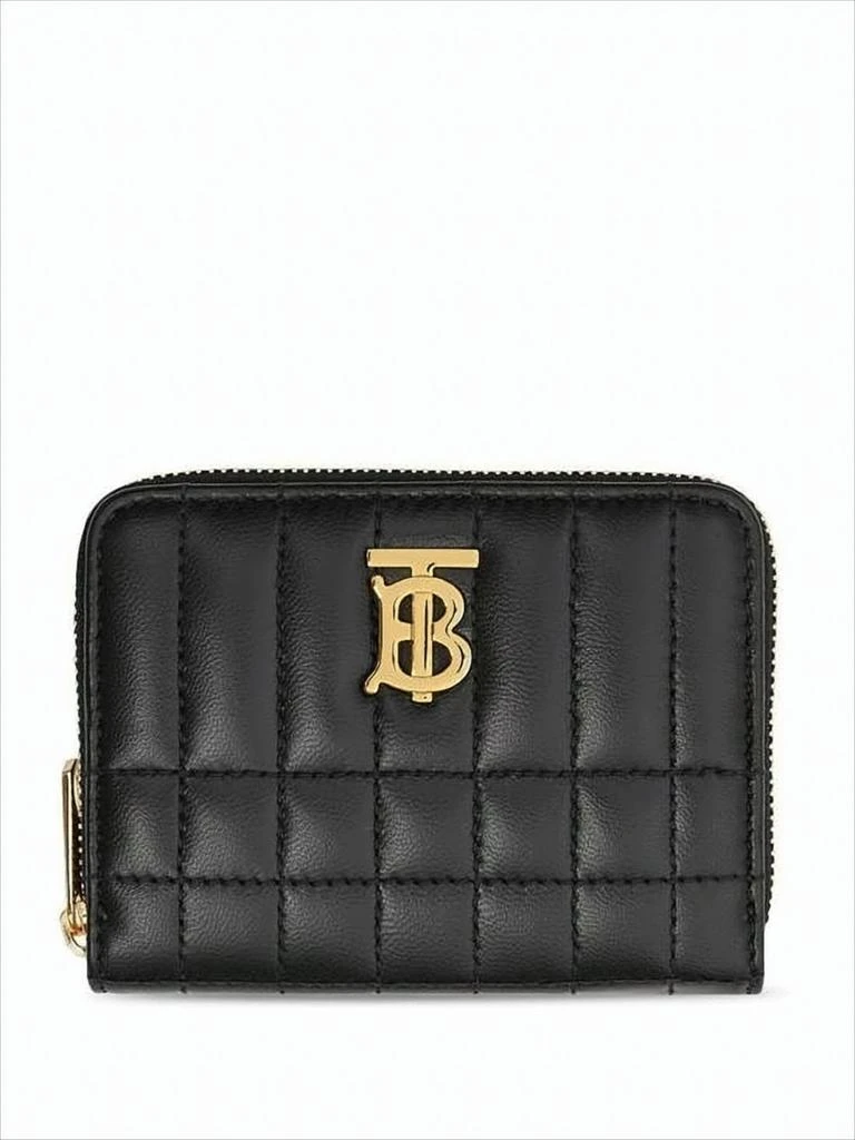 Burberry Quilted Zip-Around Wallet with Gold Monogram Emblem