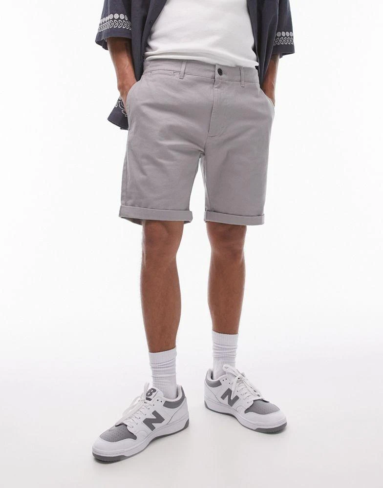Topman Topman skinny chino shorts in grey 1