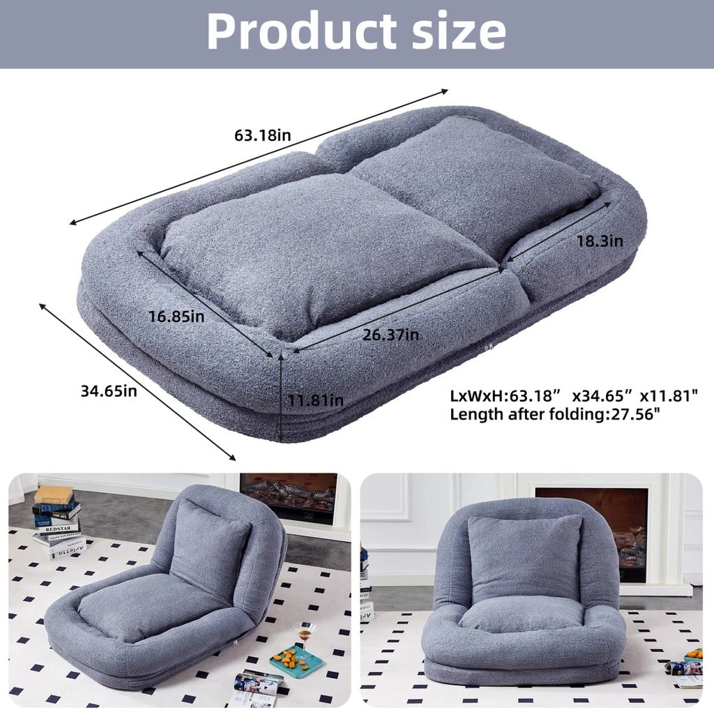 Streamdale Furniture Streamdale Folding Plush Floor Lounge Chair - Adjustable 6