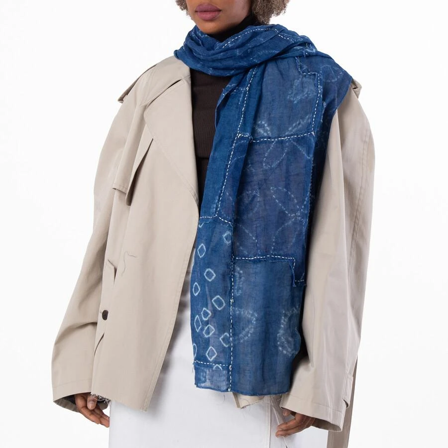 Ralph Lauren Womens Indigo Patchwork Linen Scarf