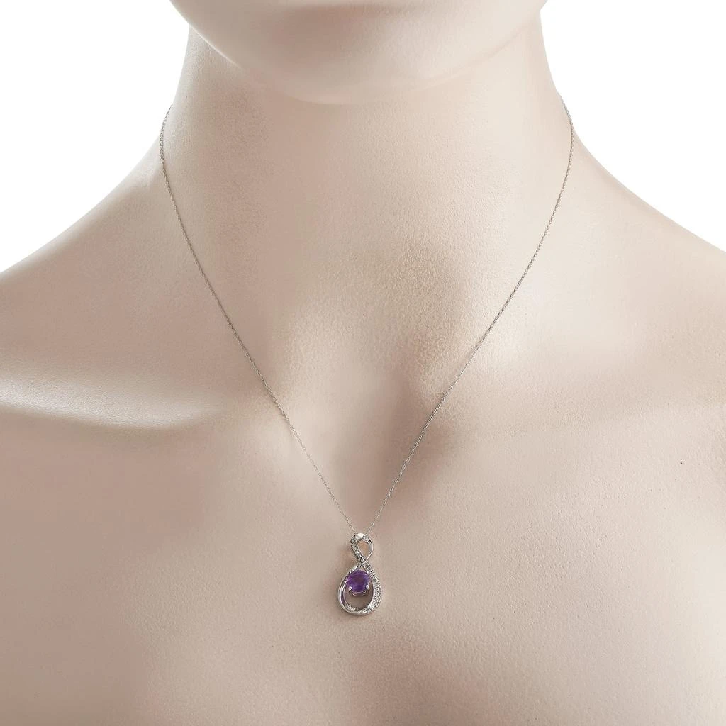 Non Branded 14K White Gold 0.03ct Diamond and Amethyst Pendant Necklace PD4-15537WAM 2
