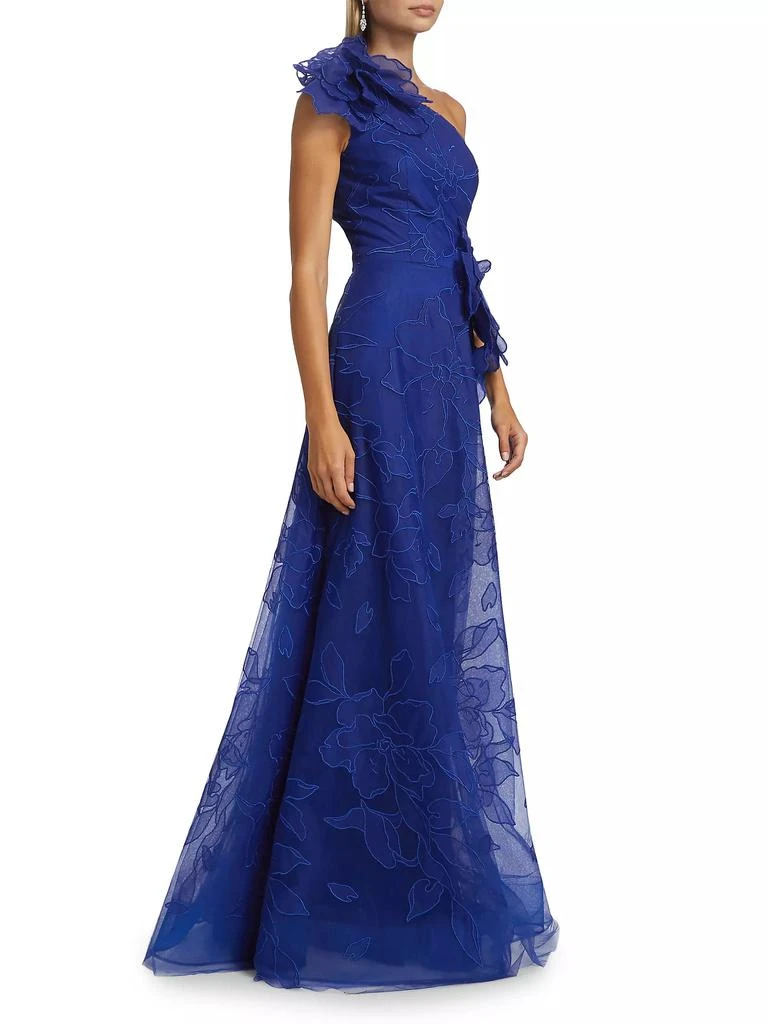 Teri Jon Floral Lace One-Shoulder Gown 4