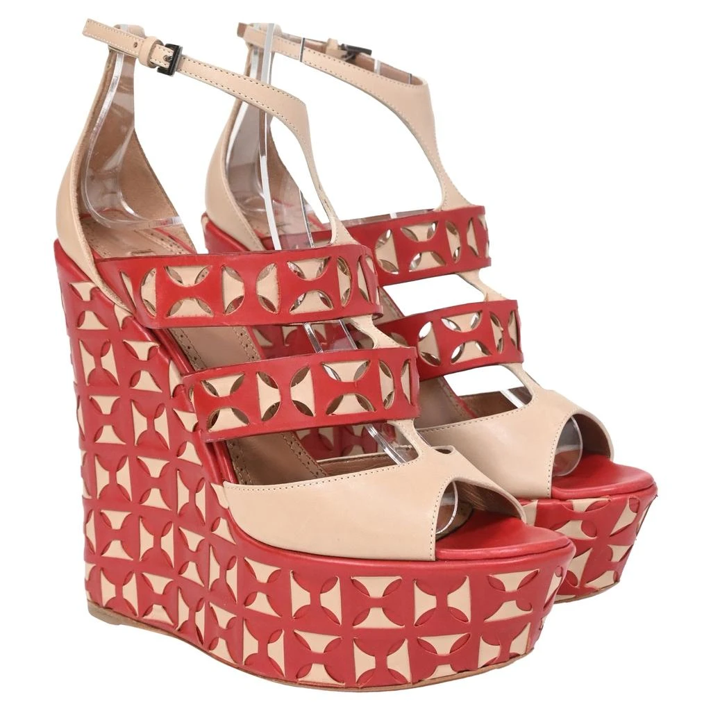 Alaïa Laser Cut Wedges in Red Leather 4