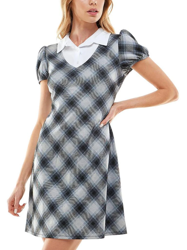 Planet Gold Juniors Womens Plaid Mini Shirtdress 1