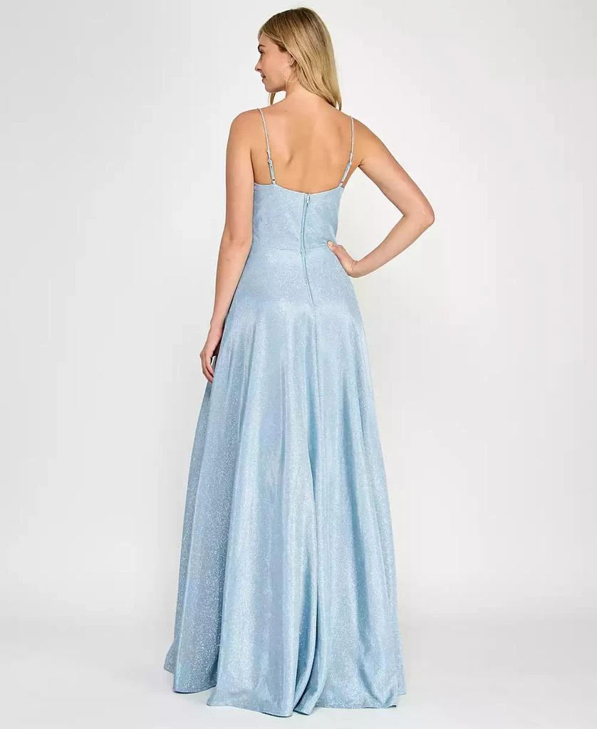 Crystal Doll Juniors' Rhinestone-Strap Glitter Gown 2