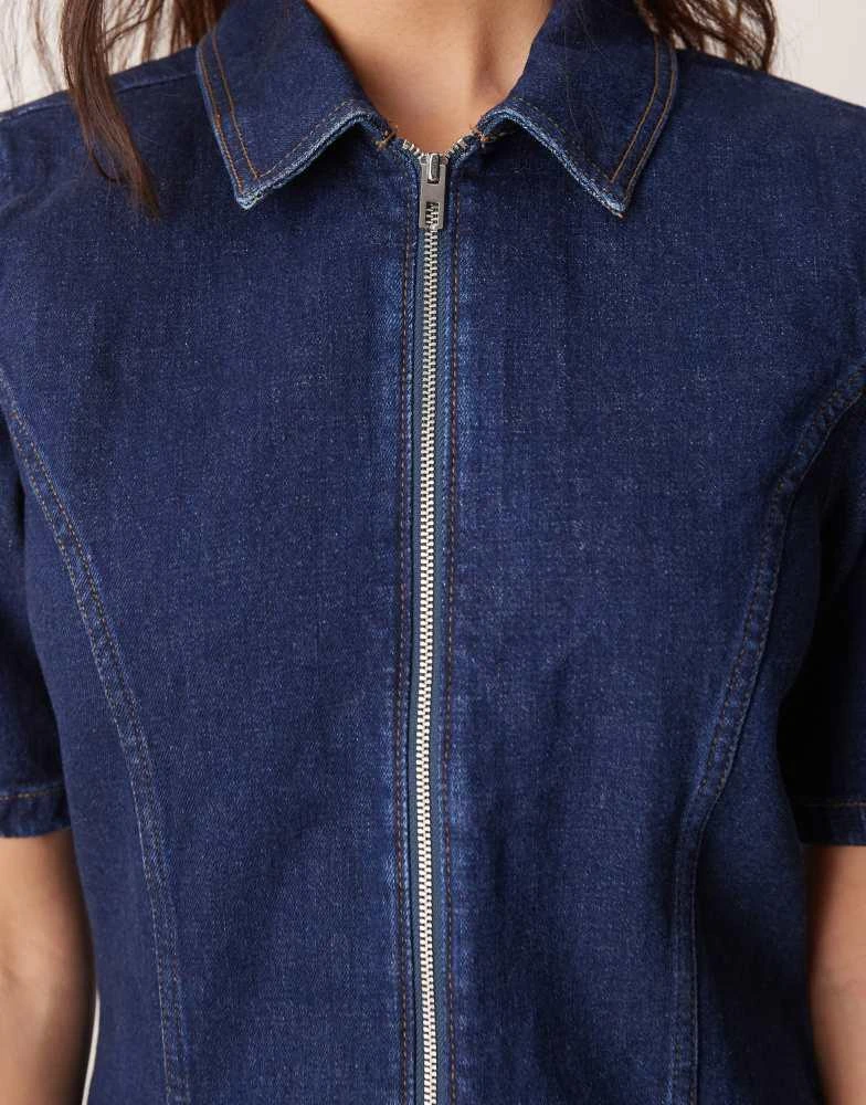 Abercrombie & Fitch Abercrombie & Fitch denim zip detail mini aline skater dress in blue wash 3
