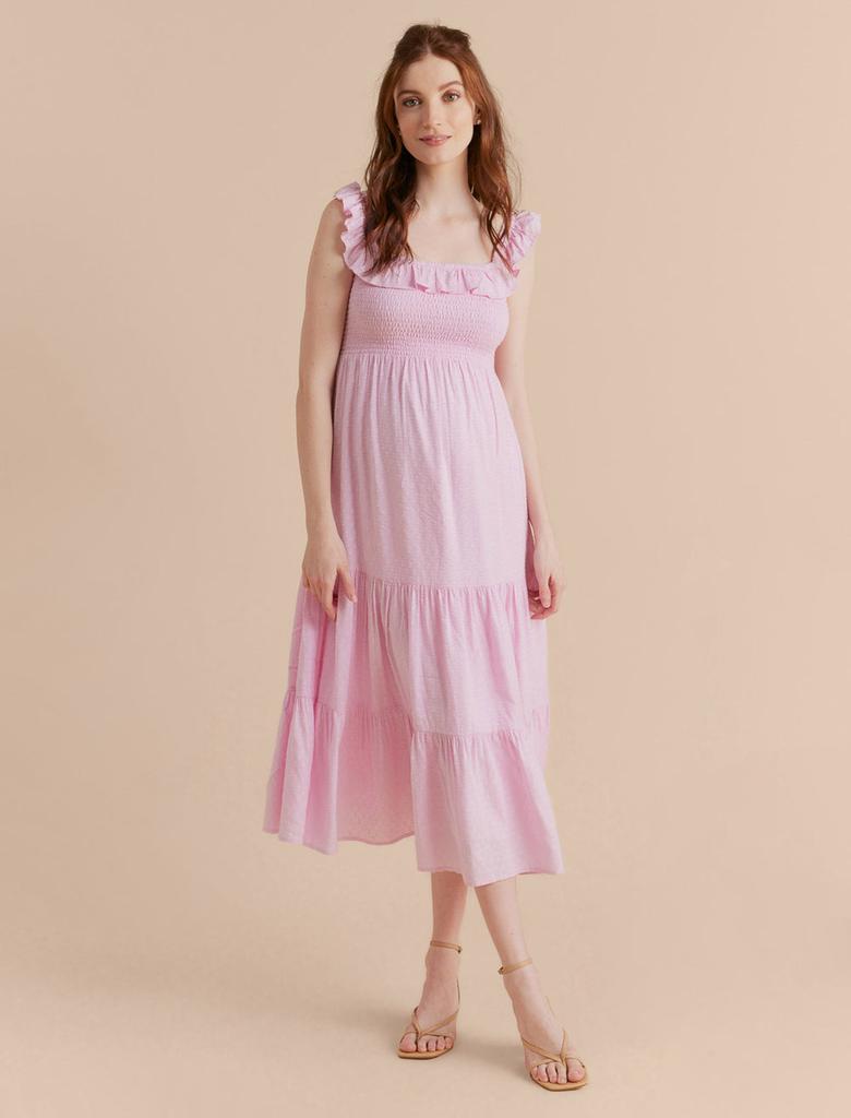 A Pea in the Pod Ruffle Smocked Midi Maternity Dress