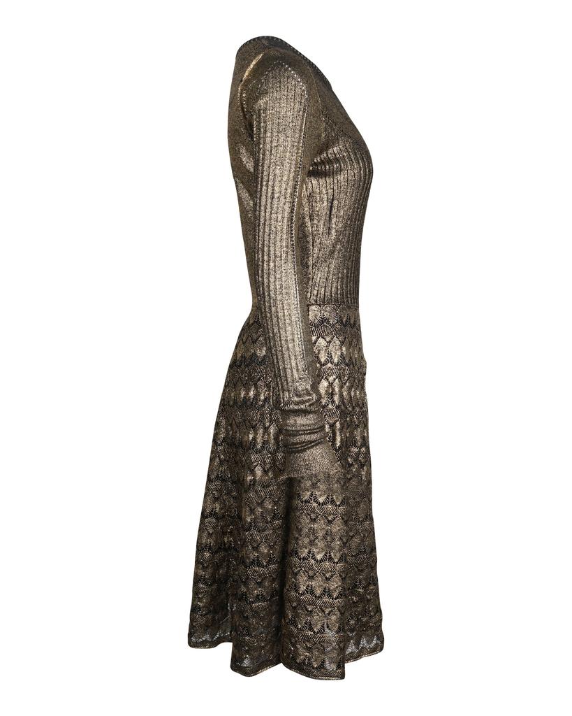 Temperley London Knitted Long Sleeve Dress in Metallic Gold Wool