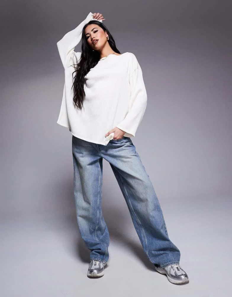 ASOS ASOS DESIGN off shoulder long sleeve in crinkle white 2
