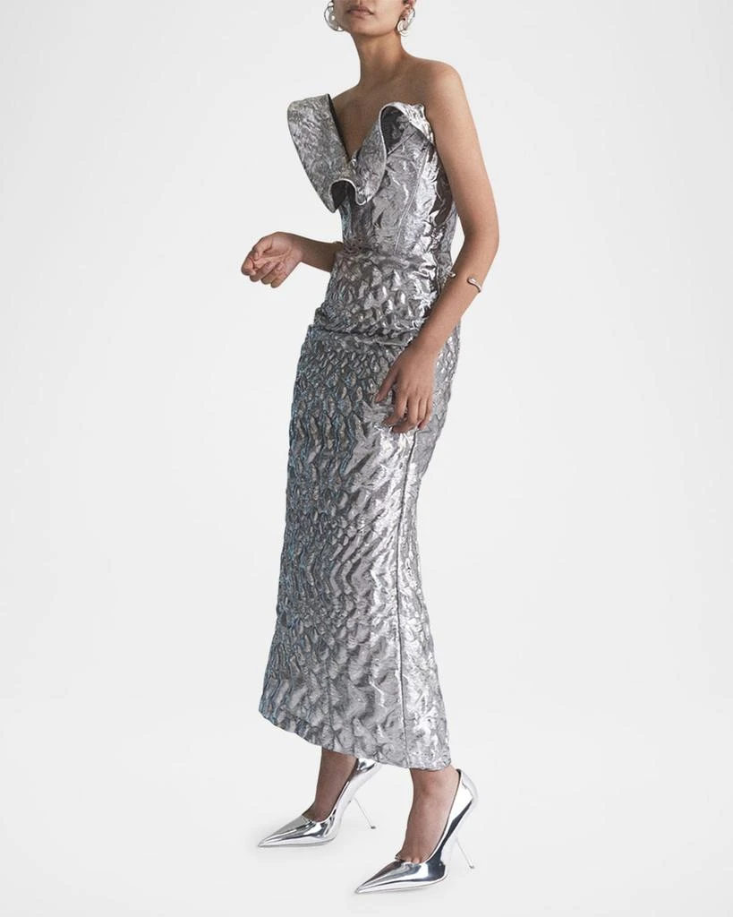 Maticevski Requiem Strapless Ruffle Metallic Midi Dress 4