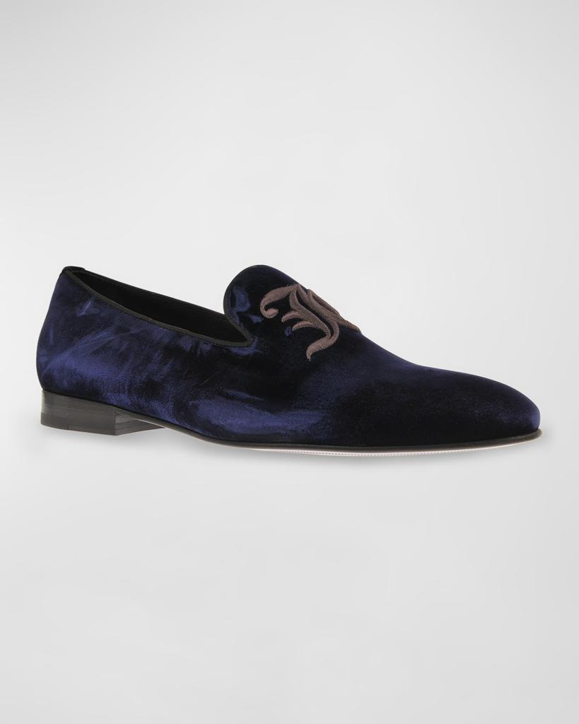 John Galliano Paris Men's Velvet Monogram Smoking Slippers