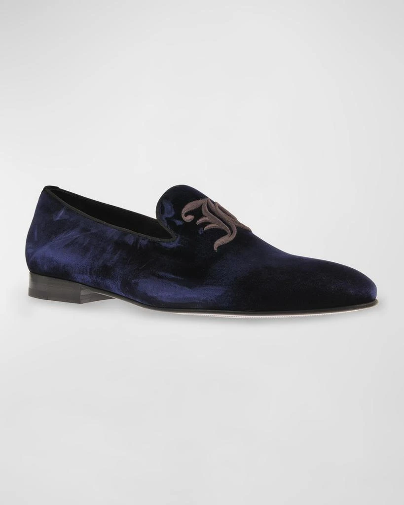 John Galliano Paris Men's Velvet Monogram Smoking Slippers 2