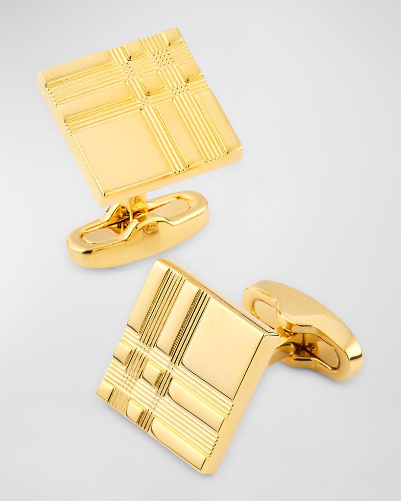 LINK UP Men's Gold-Tone Plaid Etched Square Cufflinks