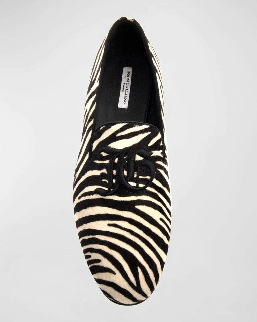 John Galliano Paris Men's Zebra-Print Calf Hair Monogram Loafers 4