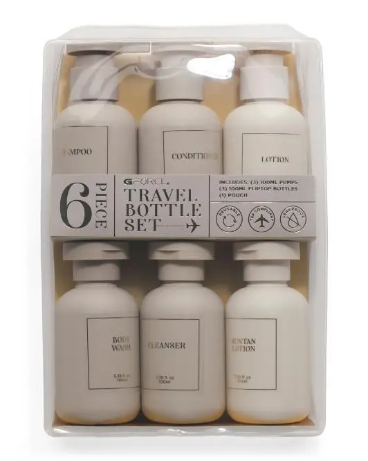 G-FORCE 6pc Hotel Travel Bottles Set