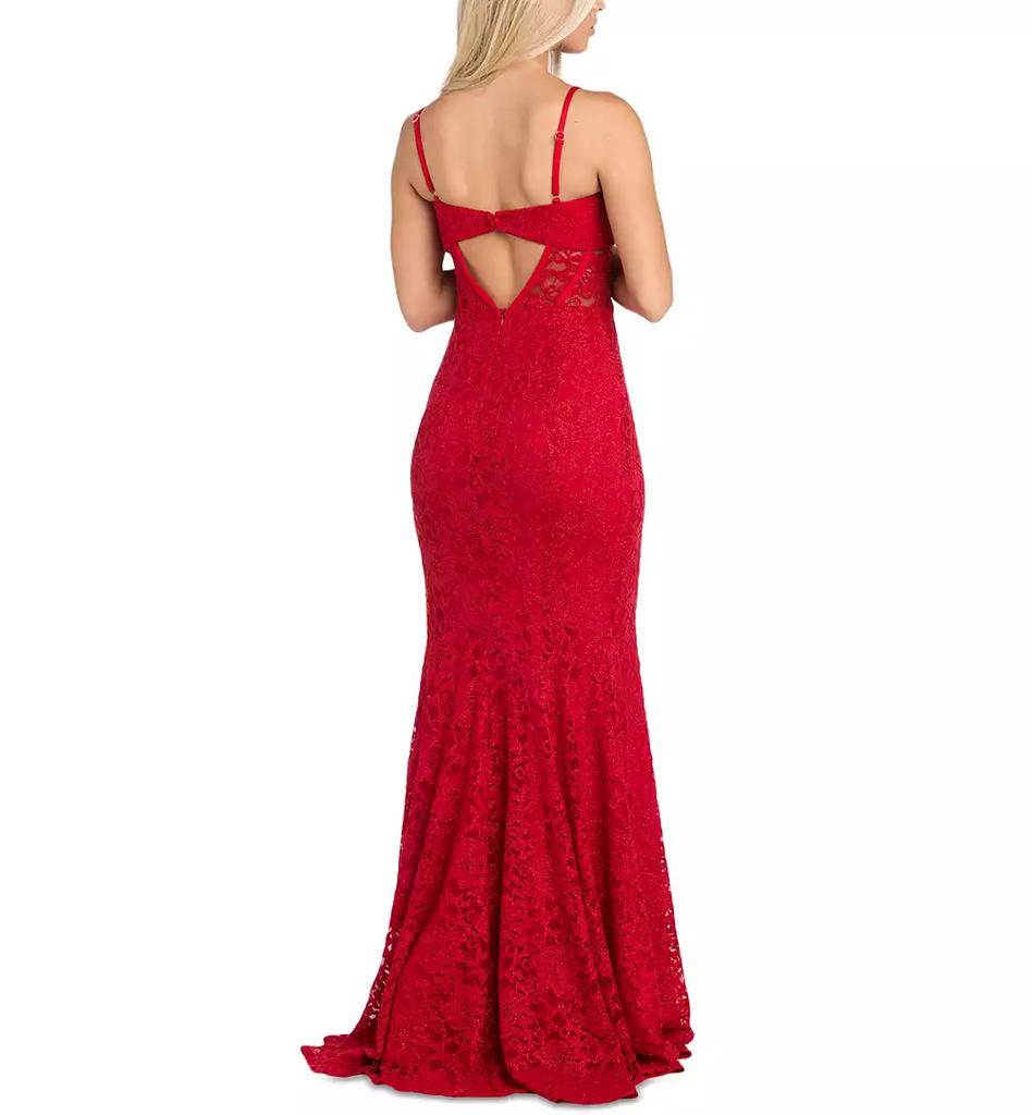 Morgan & Company Women's Sleeveless Glitter Lace Gown