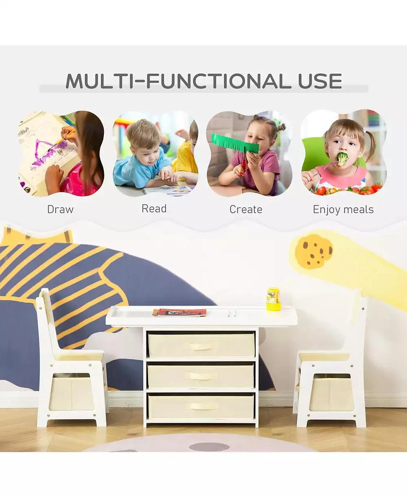 HONGGE 3 in 1 Kids Activity Table and Chair Set with Storage 3