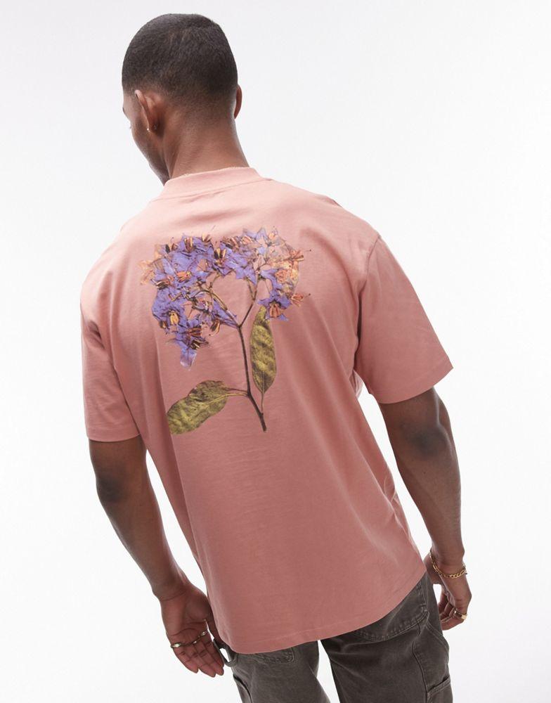 Topman Topman oversized fit t-shirt with front and back pressed floral print in pink