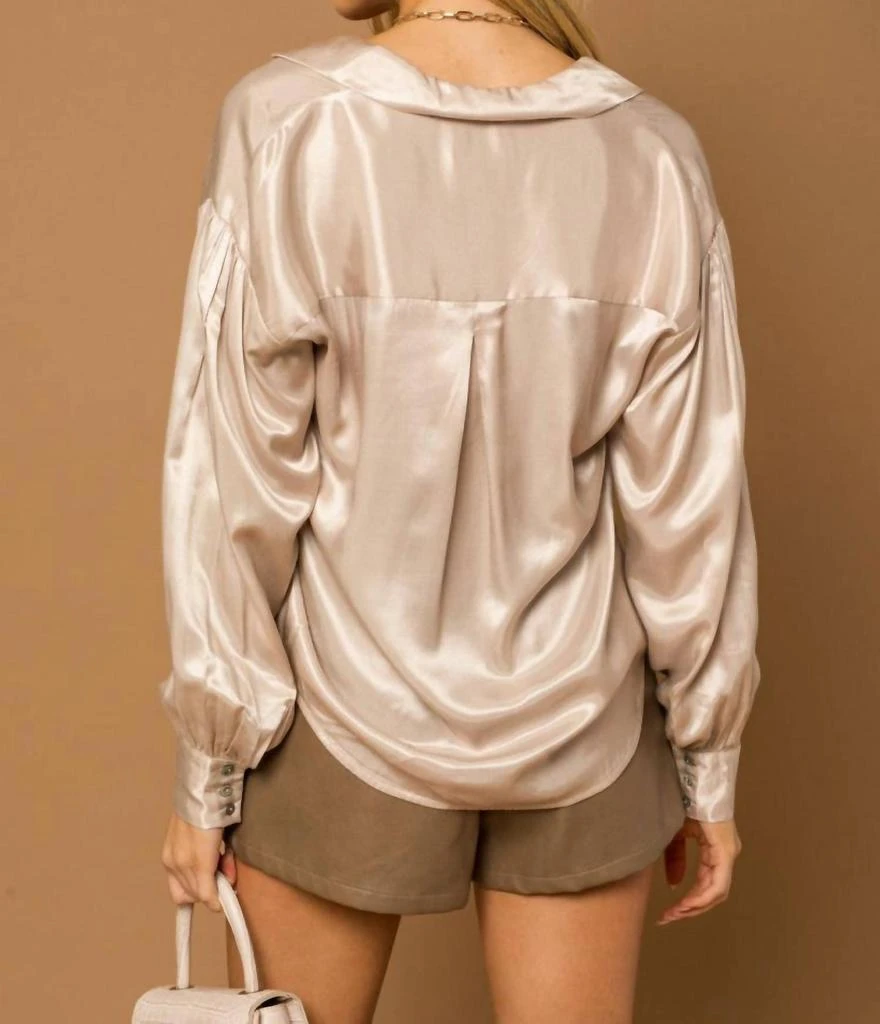 GILLI Oversized Flowy Button Down Shirt In Champagne 3