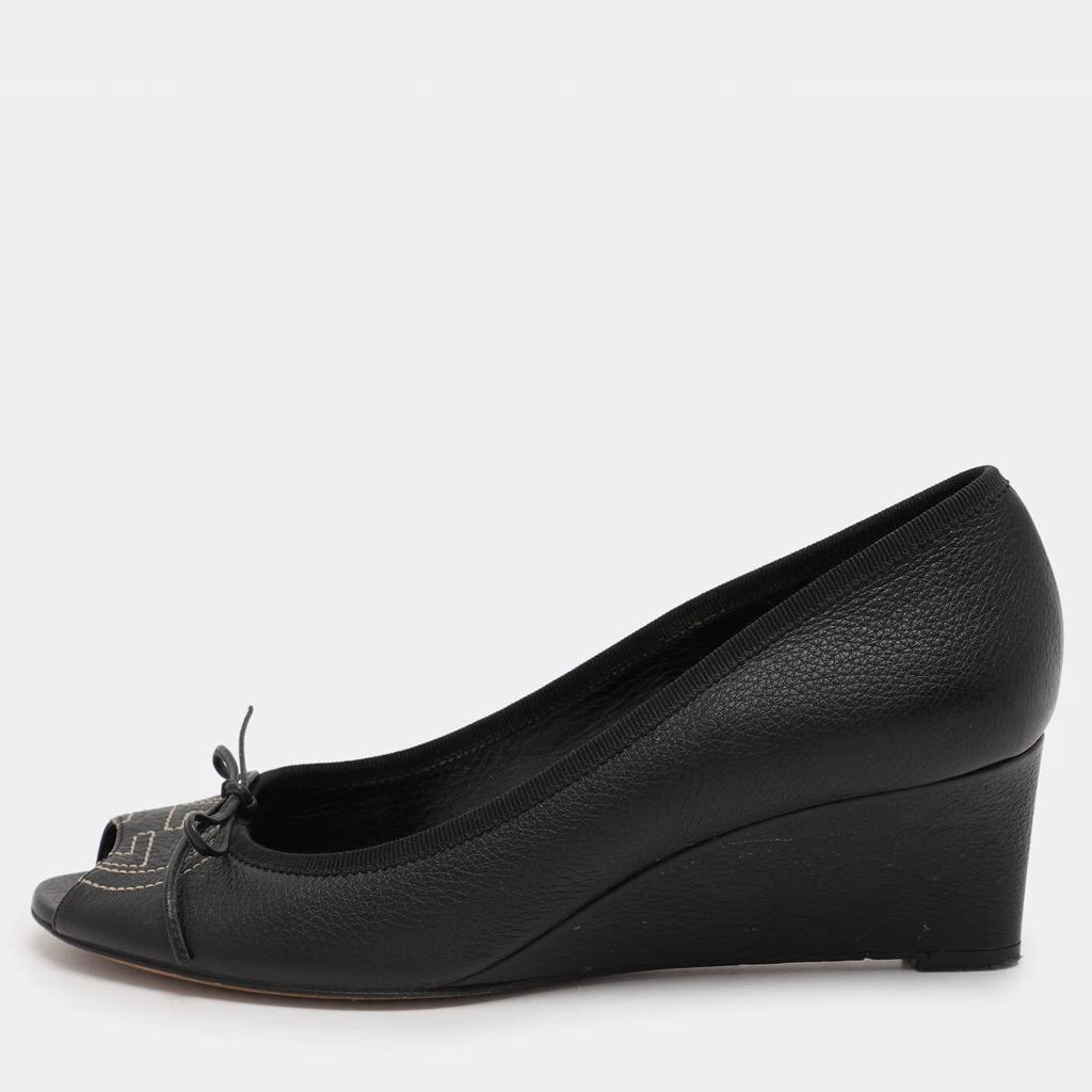 Gucci Gucci Black Leather Interlocking G Bow Wedge Pumps Size 38 1