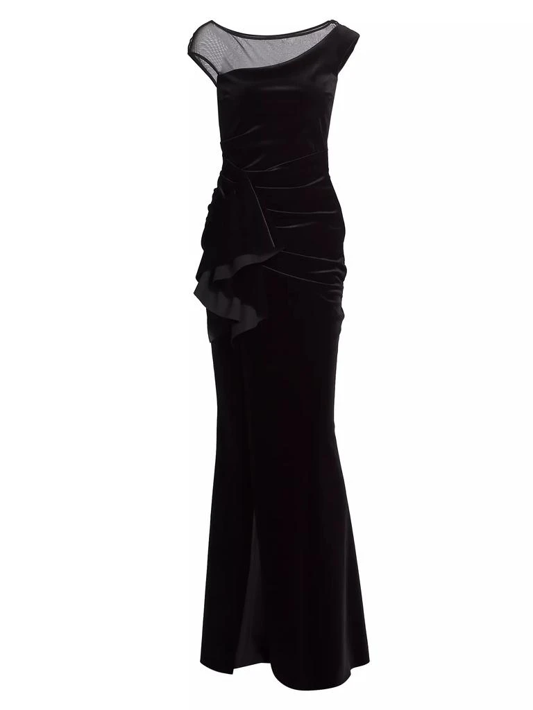 Chiara Boni Aroma Illusion Velvet Ruffled Sheath Gown 1