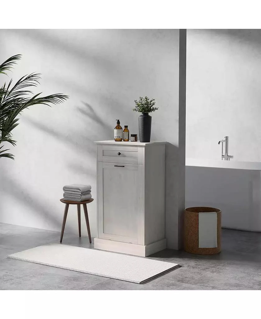 Streamdale Furniture Kitchen Tilt Out Trash Bin Cabinet Free Standing Recycling Cabinet Trash Can Holder With Drawer, Light Gray 8