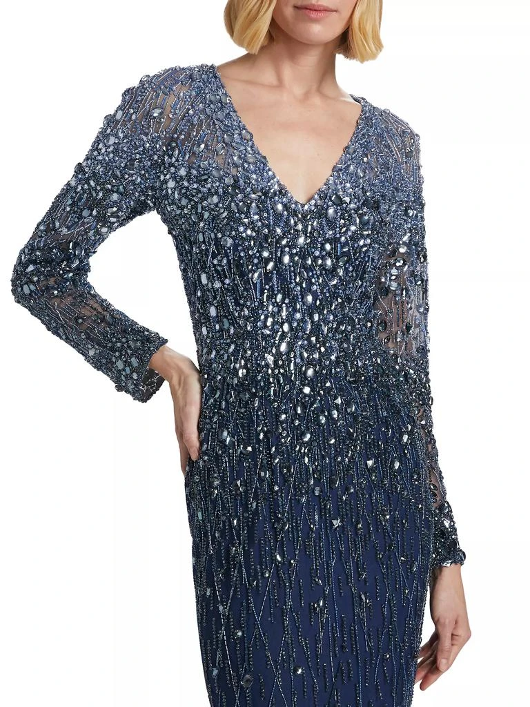 Pamella Roland Embellished Tulle V-Neck Column Gown 6