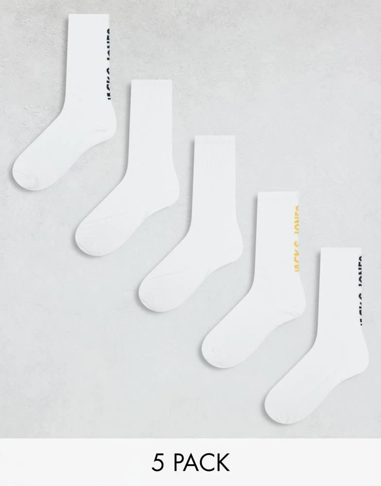 Jack & Jones Jack & Jones 5 pack logo sports socks in white 1