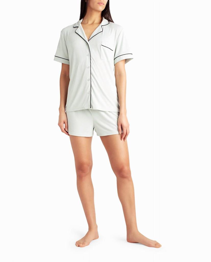 Nicole Miller Ribbed Shirt And Short Two-Piece Sleepwear Set In Sweet Spring