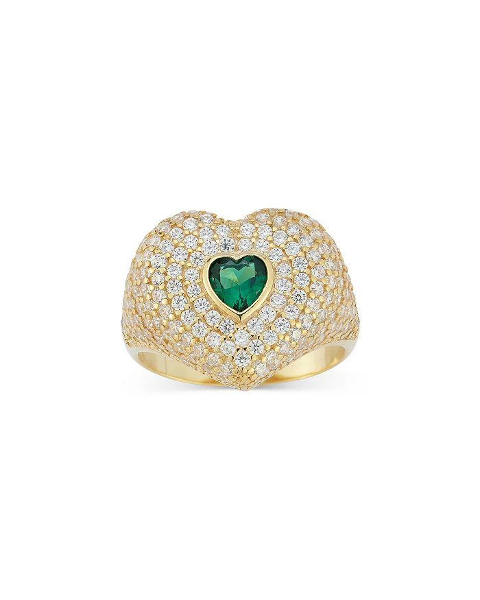 AQUA Pavé 
Green Cubic Zirconia Heart Signet Ring - Exclusive