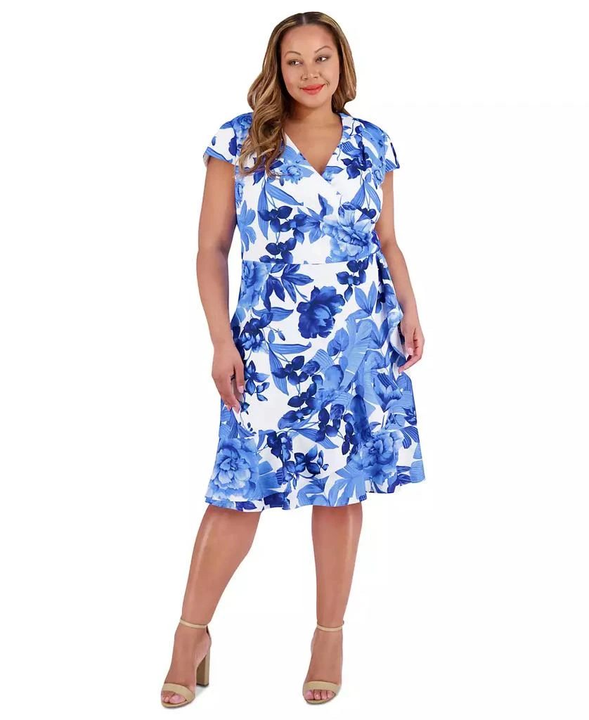 London Times Plus Size V-Neck Side-Ruffle Dress 4