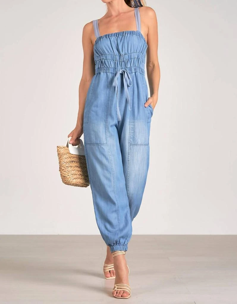Elan Elan - Denim Tie Waist Jumpsuit