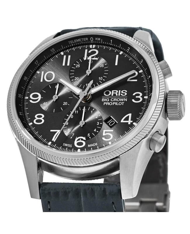 Shop Oris Big Crown ProPilot Chronograph Grey Dial Leather Strap