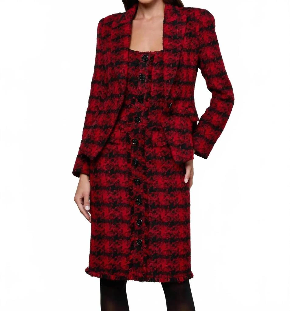 L'Agence Kaisley Tweed Blazer In Red Black Houndstooth