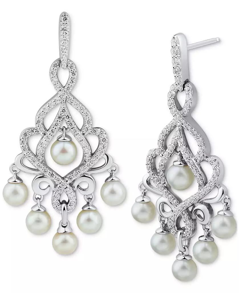 Arabella Cultured Freshwater Pearl (4-4-1/2mm) 
Cubic Zirconia Chandelier Drop Earrings in Sterling Silver