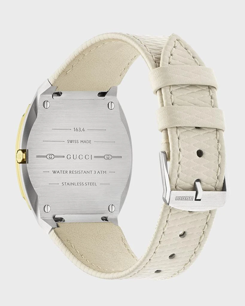Gucci 34mm 25H Quartz Watch with Leather Strap, White 4