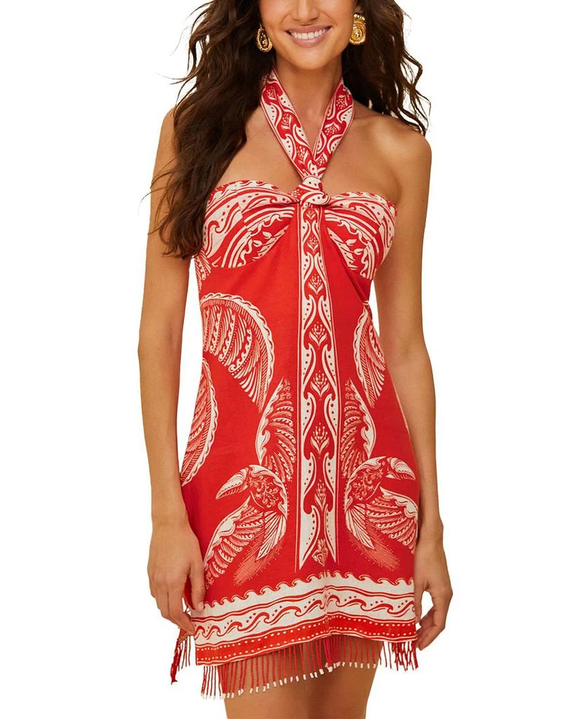 Farm Rio Majestic Coconut Tree Red Mini Linen Dress 1