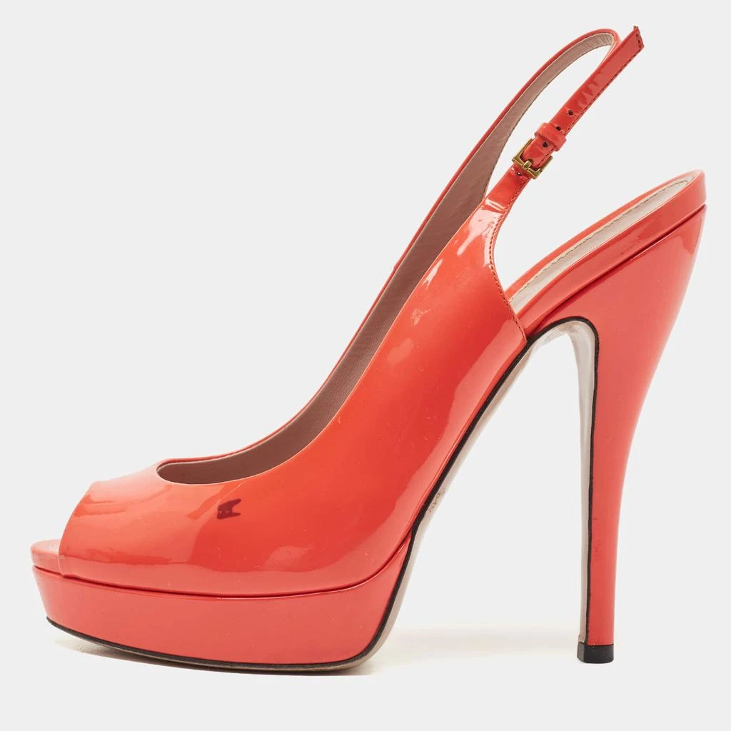 Gucci Gucci Orange Patent Leather Peep Toe Platform Pumps Size 39 1