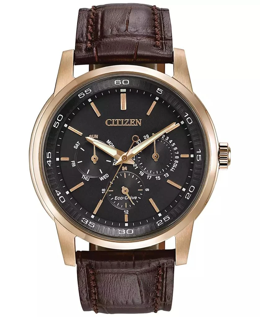 Citizen Men's Dress Eco-Drive Black-Brown Leather Strap Watch 44mm BU2013-08E 1
