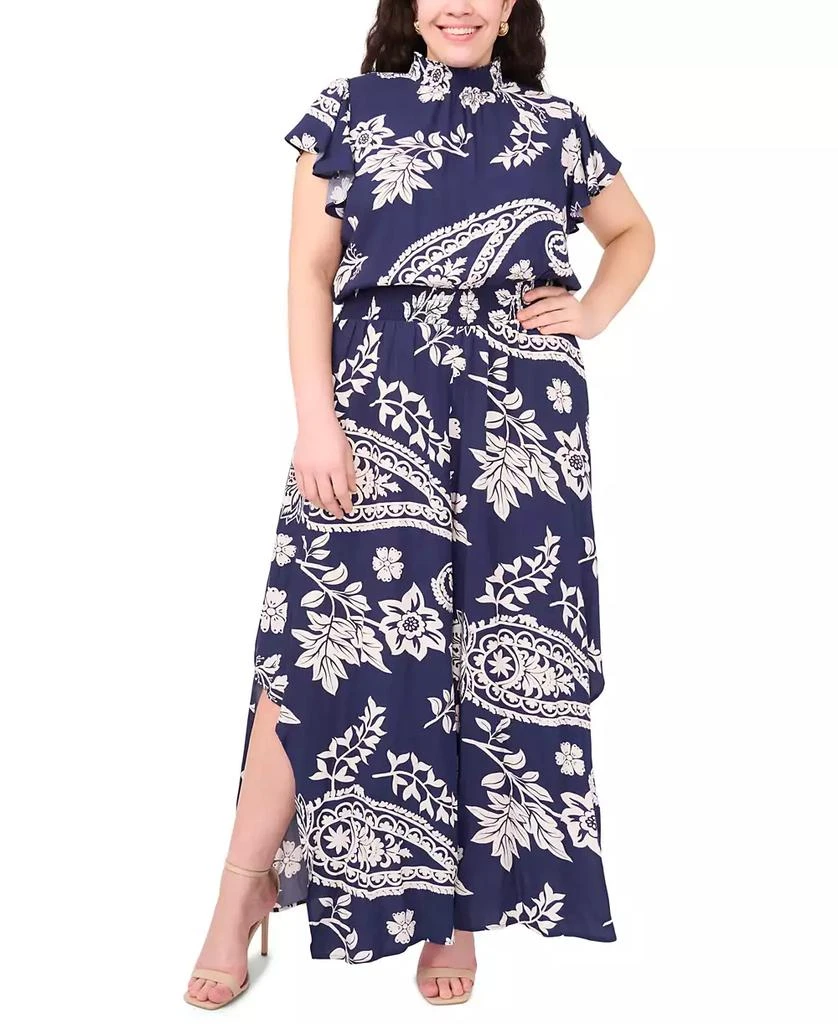 MSK Plus Size Printed Mock-Neck Short-Sleeve Jumpsuit 1