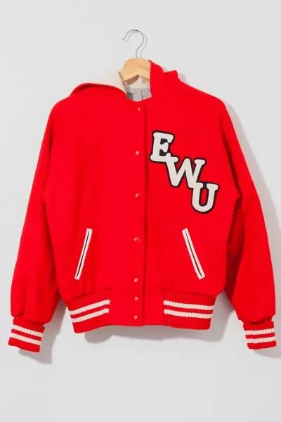 Urban Outfitters Vintage 1960s Red Wool Hooded Letterman Jacket 1