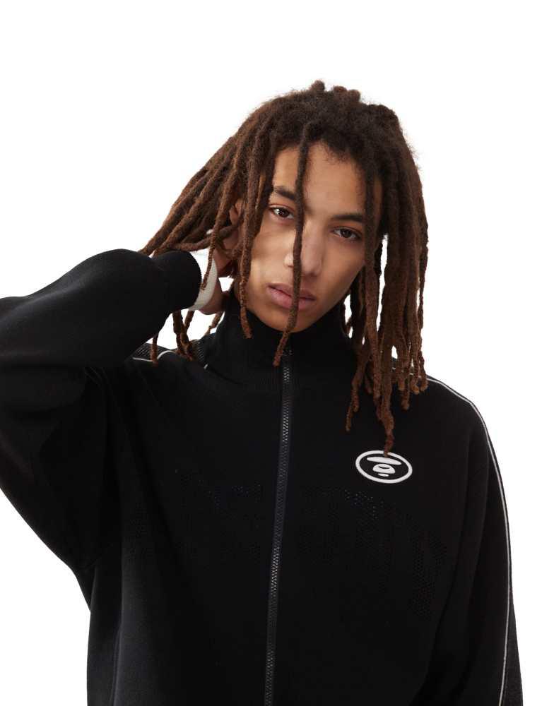 AAPE Aape by A Bathing Ape college logo knit track jacket in black