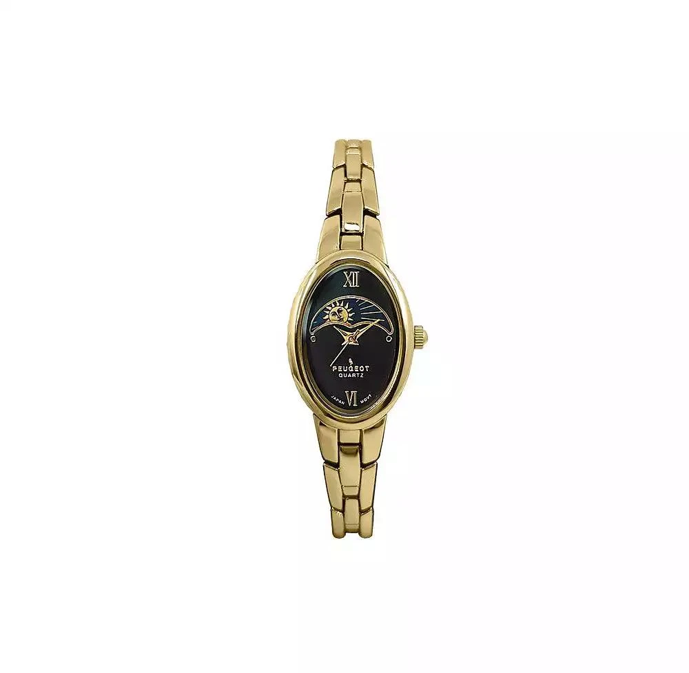 Peugeot Women's Gold 30x25mm Sun Moon Dial Link Bracelet Watch with Black Dial 1