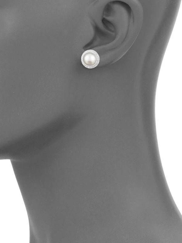 Effy 14K White Gold, 6mm White Freshwater Pearl and Diamond Stud Earrings 2