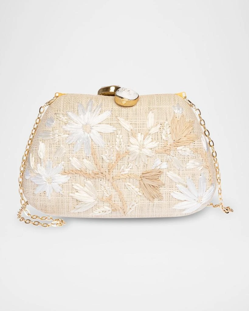 Rafe Tamu Flower Raffia Clutch Bag 1