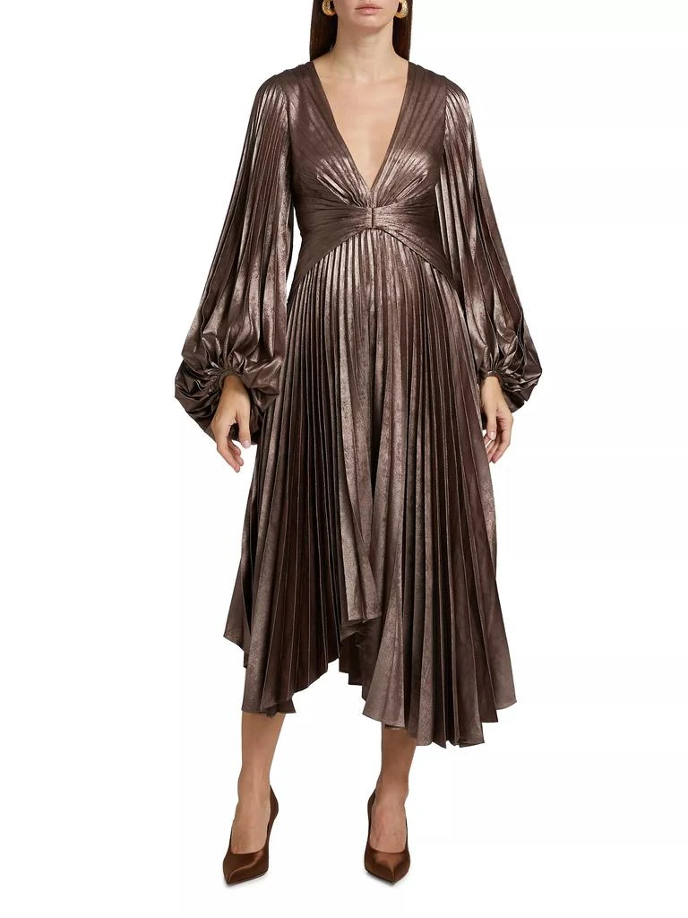 Acler Palms Pleated Satin Midi-Dress 3