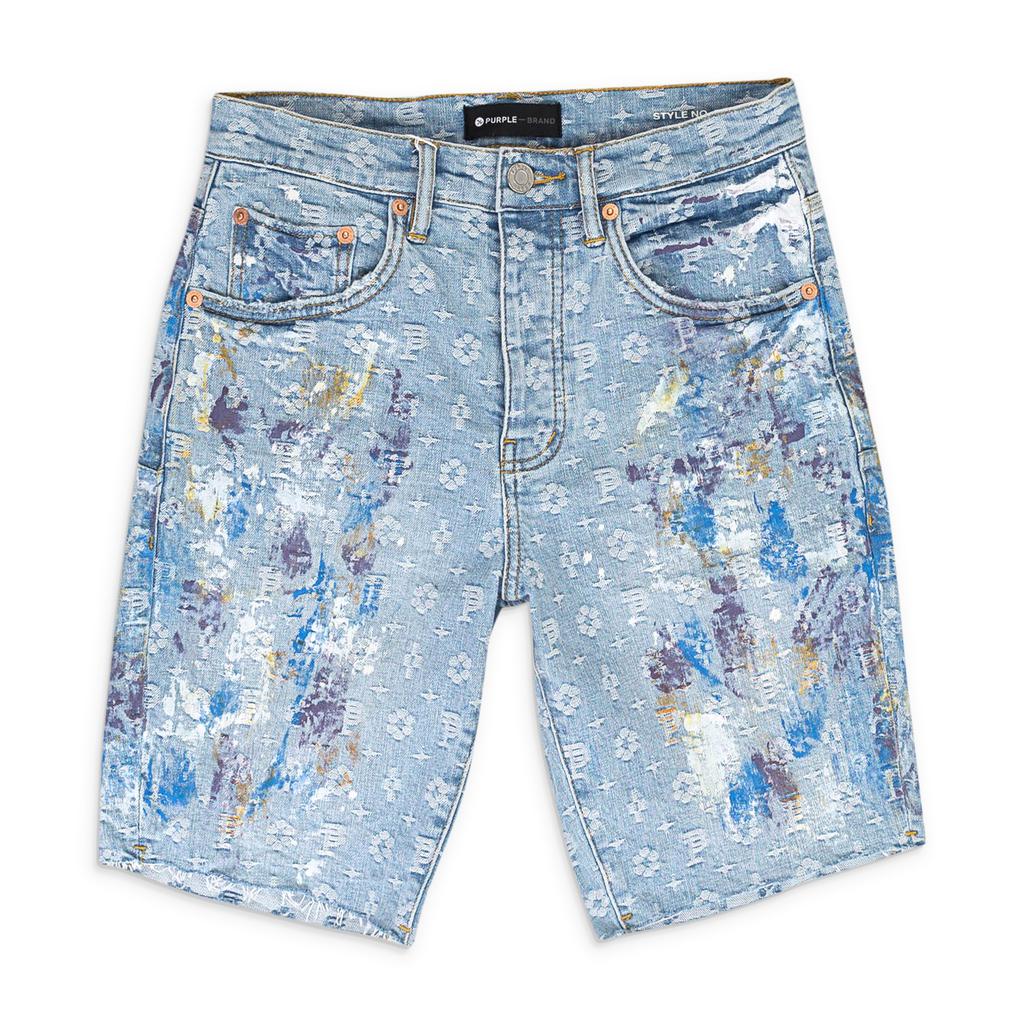 Purple Brand PAINT OVER LIGHT BLEACH JACQUARD MONOGRAM  SHORTS